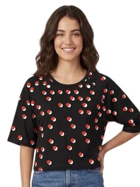Black Cropped Top with Red and White 3D Dots by Diesel Size L